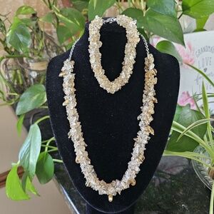 Bracelet Necklace Set Citrine Polished Nugget Pebble Bead charm 22" and …
